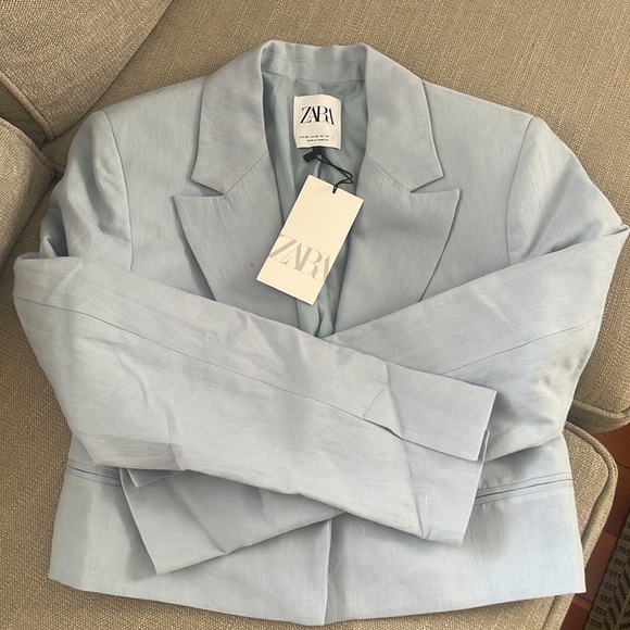Zara Linen Crop Blazer NEW - Picture 4 of 5
